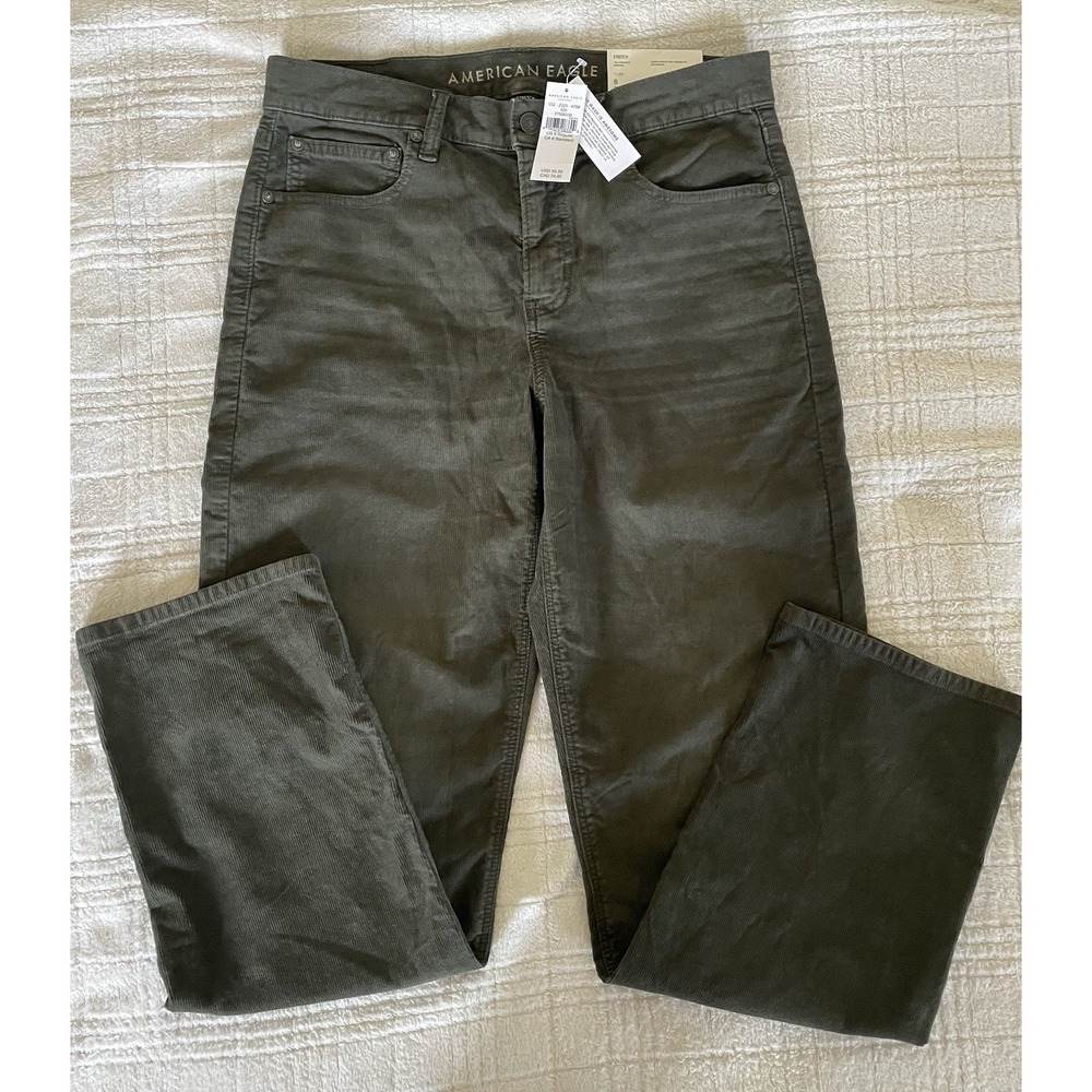 American Eagle Womens Corduroy Pants 8 Green‎ High Rise Straight Stretch NEW